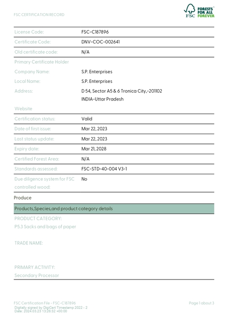 FSC Certification Record
